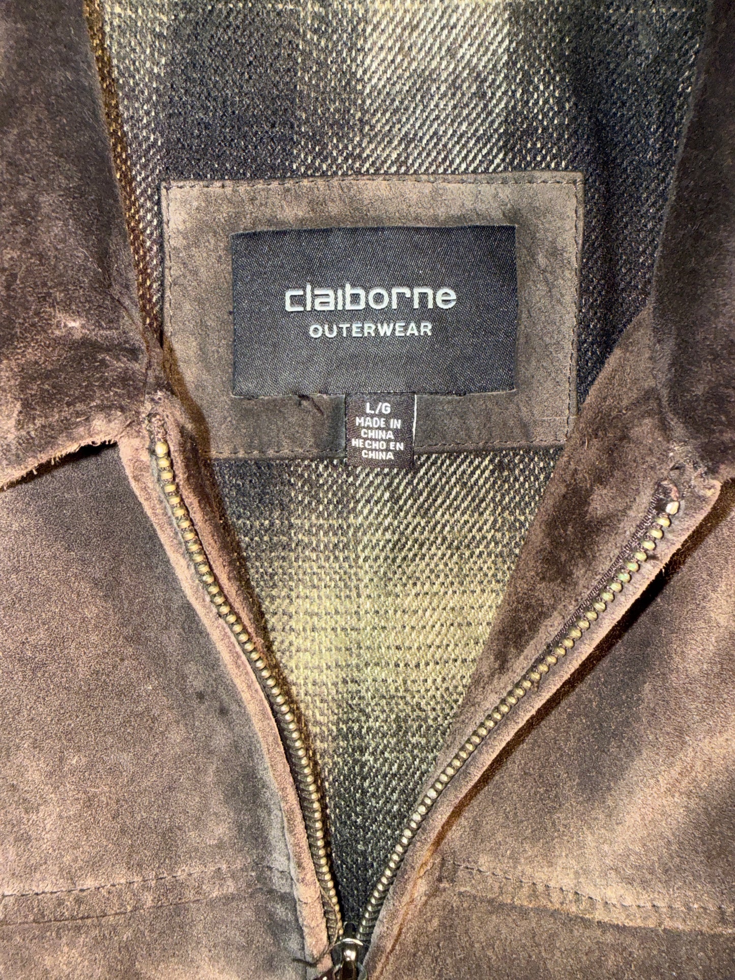 Vintage Claiborne Outerwear Men's Large Brown Suede Full-Zip Jacket