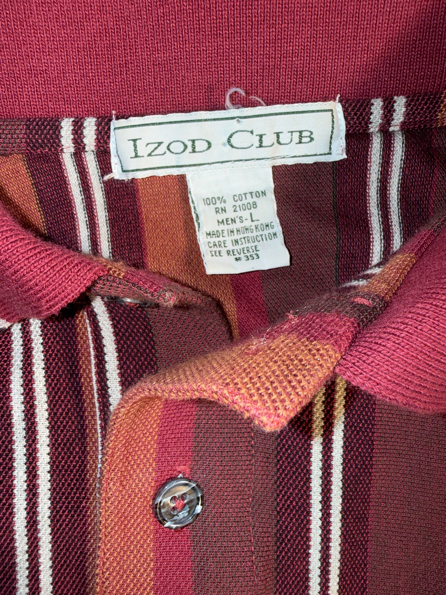 Vintage 90s IZOD Klein Creek Golf Club Red & Orange Striped Polo