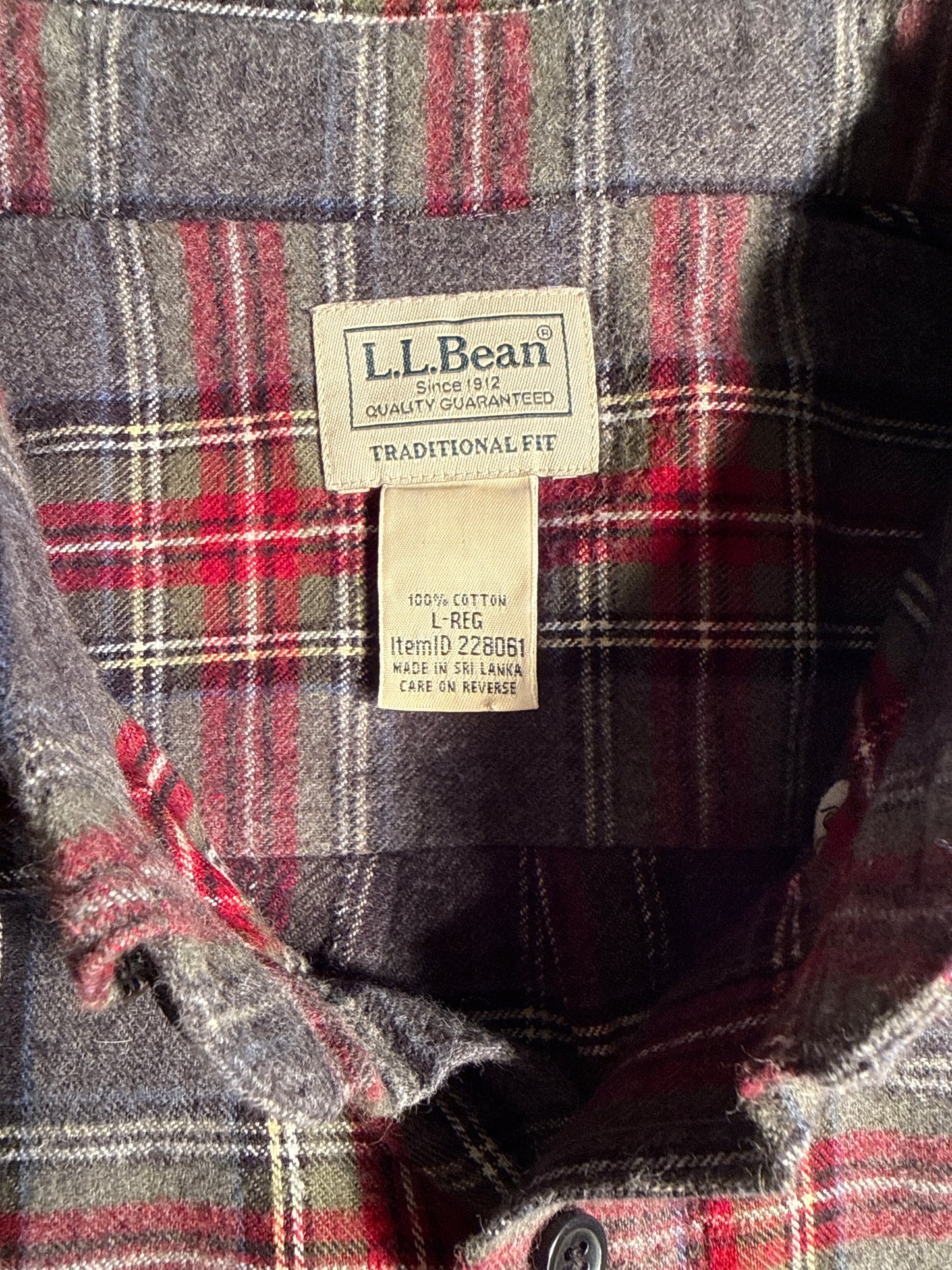L.L. Bean Gray & Red Plaid Flannel Button Down