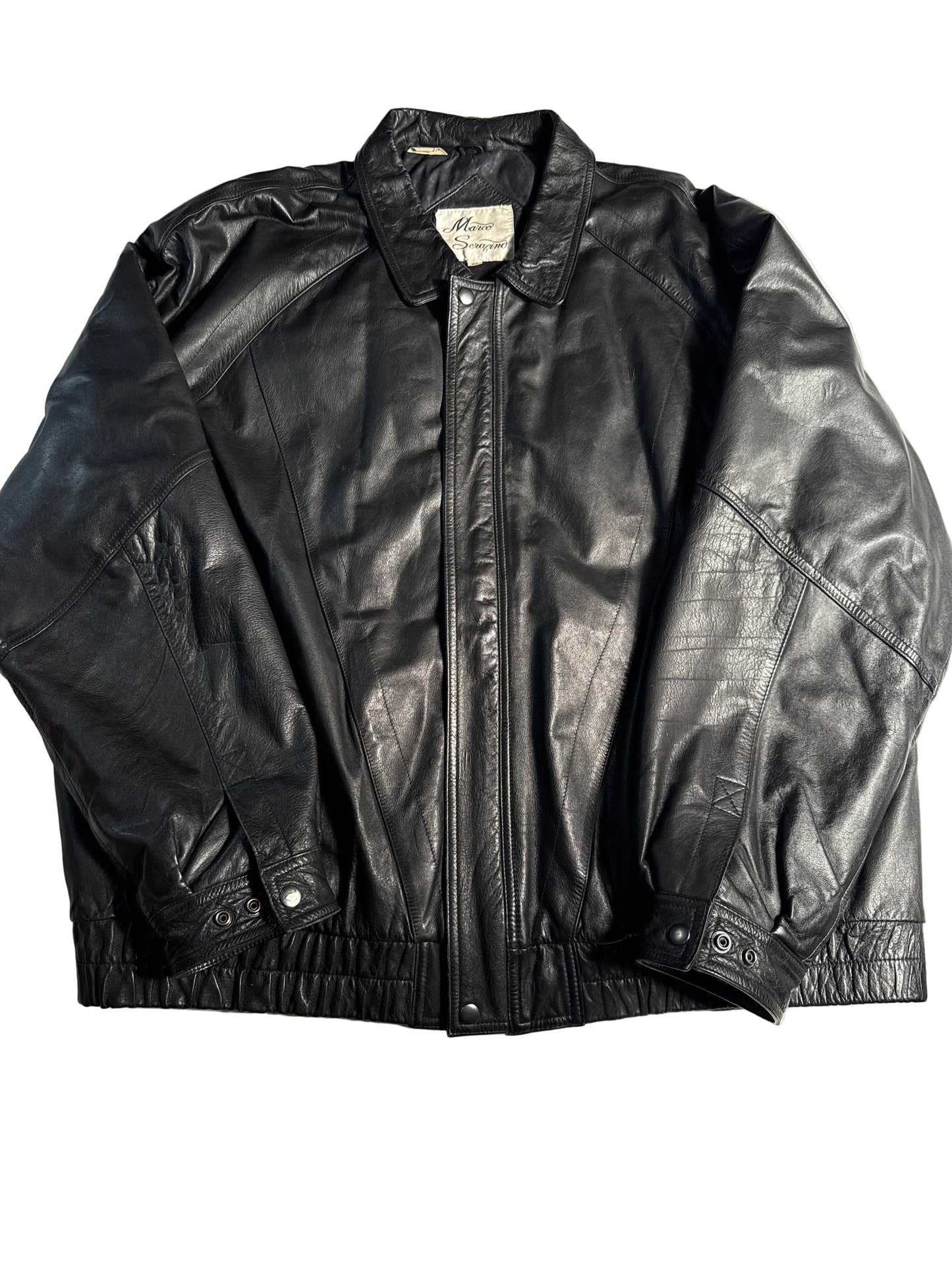 Vintage Marco Serafino Black Leather Bomber Jacket