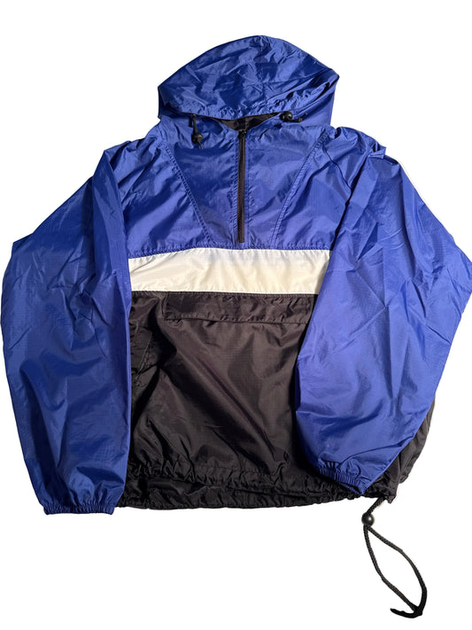 Vintage 90s Colorblock Anorak Windbreaker Jacket Pullover Royal Blue White Black