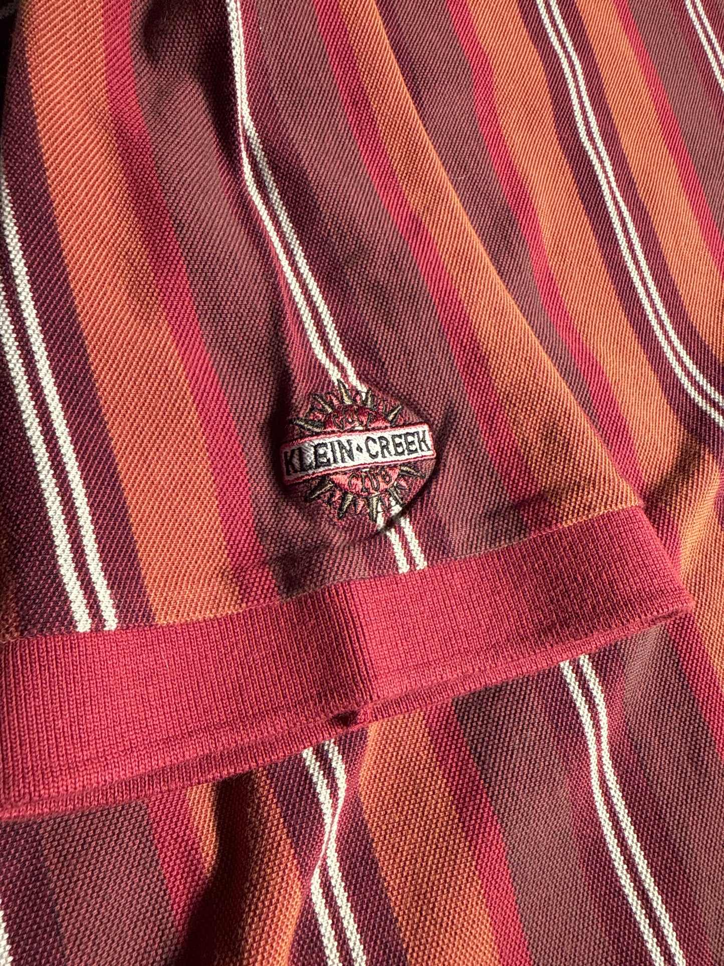 Vintage 90s IZOD Klein Creek Golf Club Red & Orange Striped Polo