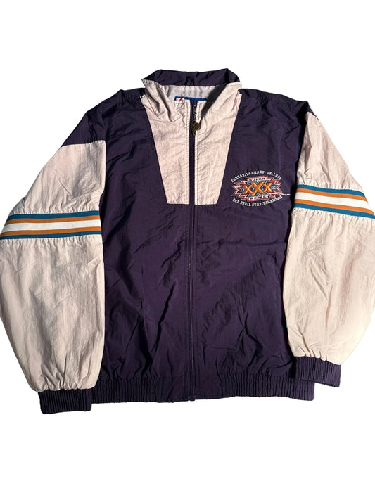 90s Pro Player Super Bowl 30 Purple & White Colorblock Track Jacket
