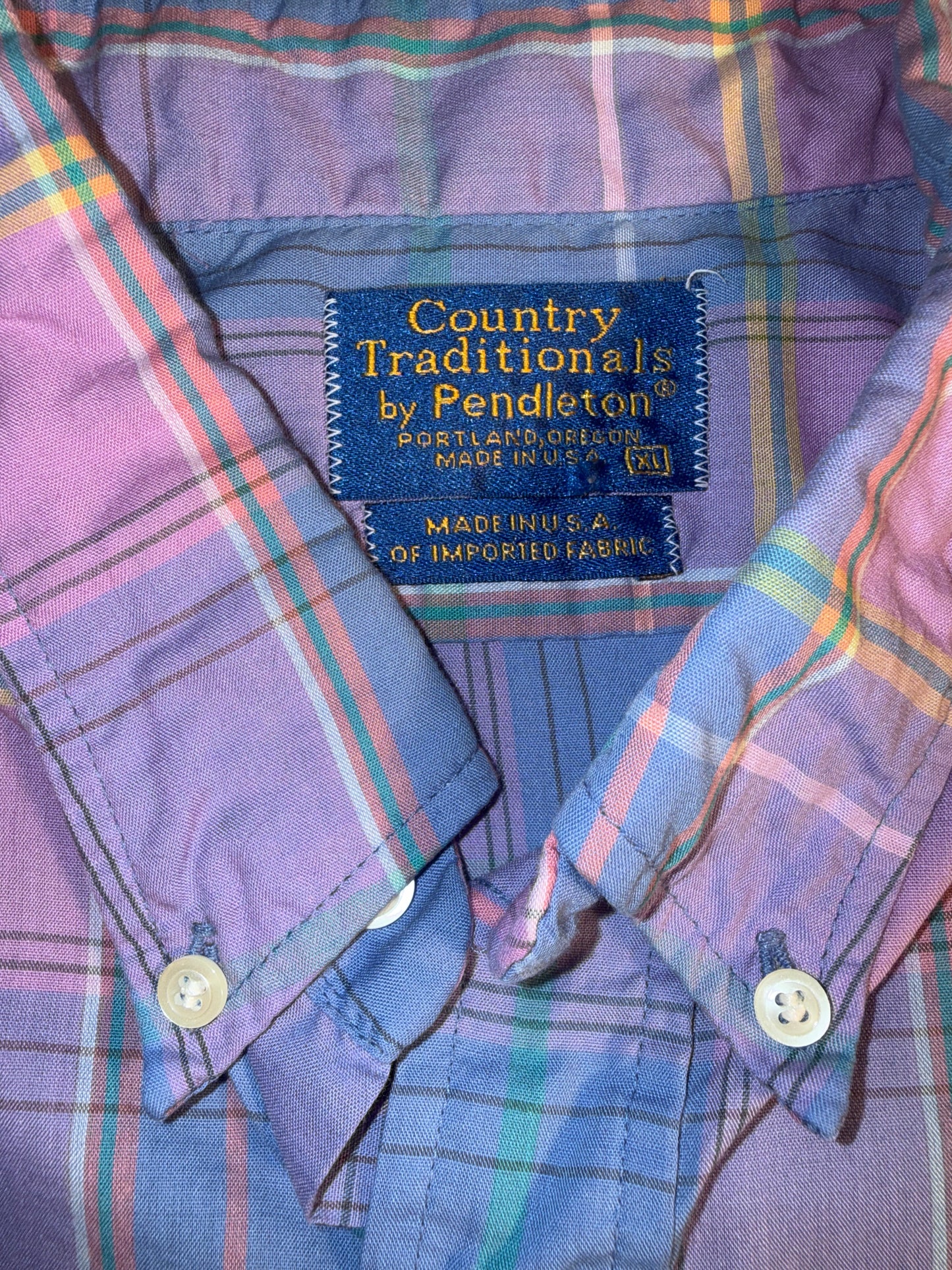 Vintage 90s Country Traditionals by Pendleton Pastel Plaid Short Sleeve Button Down Made in USA