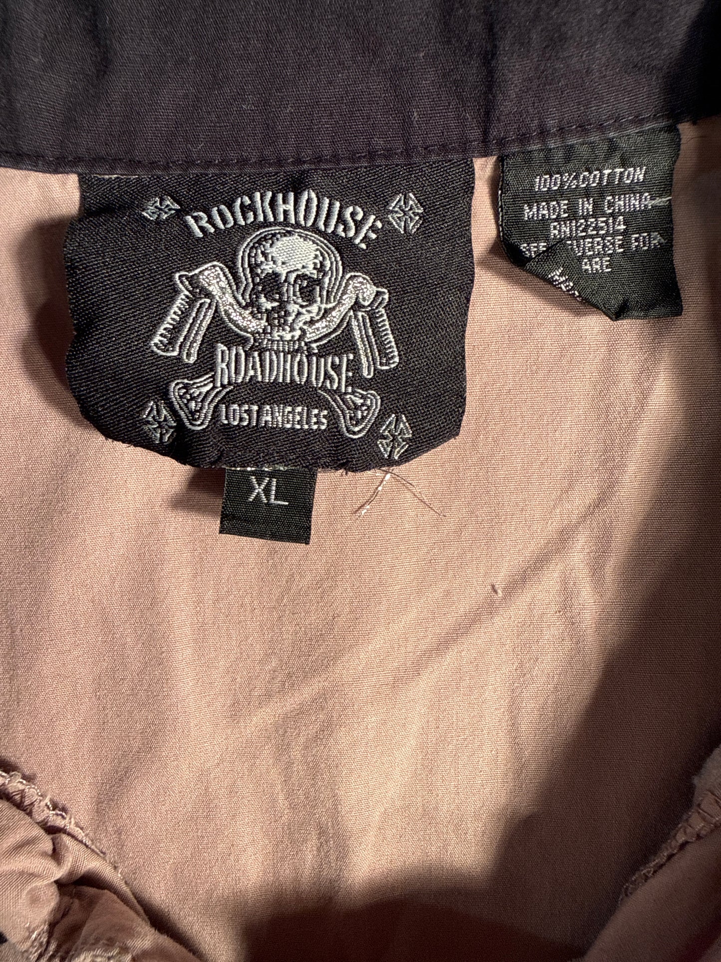 Y2K Rockhouse Roadhouse Lost Angeles Iron Cross Embroidered Button-Up
