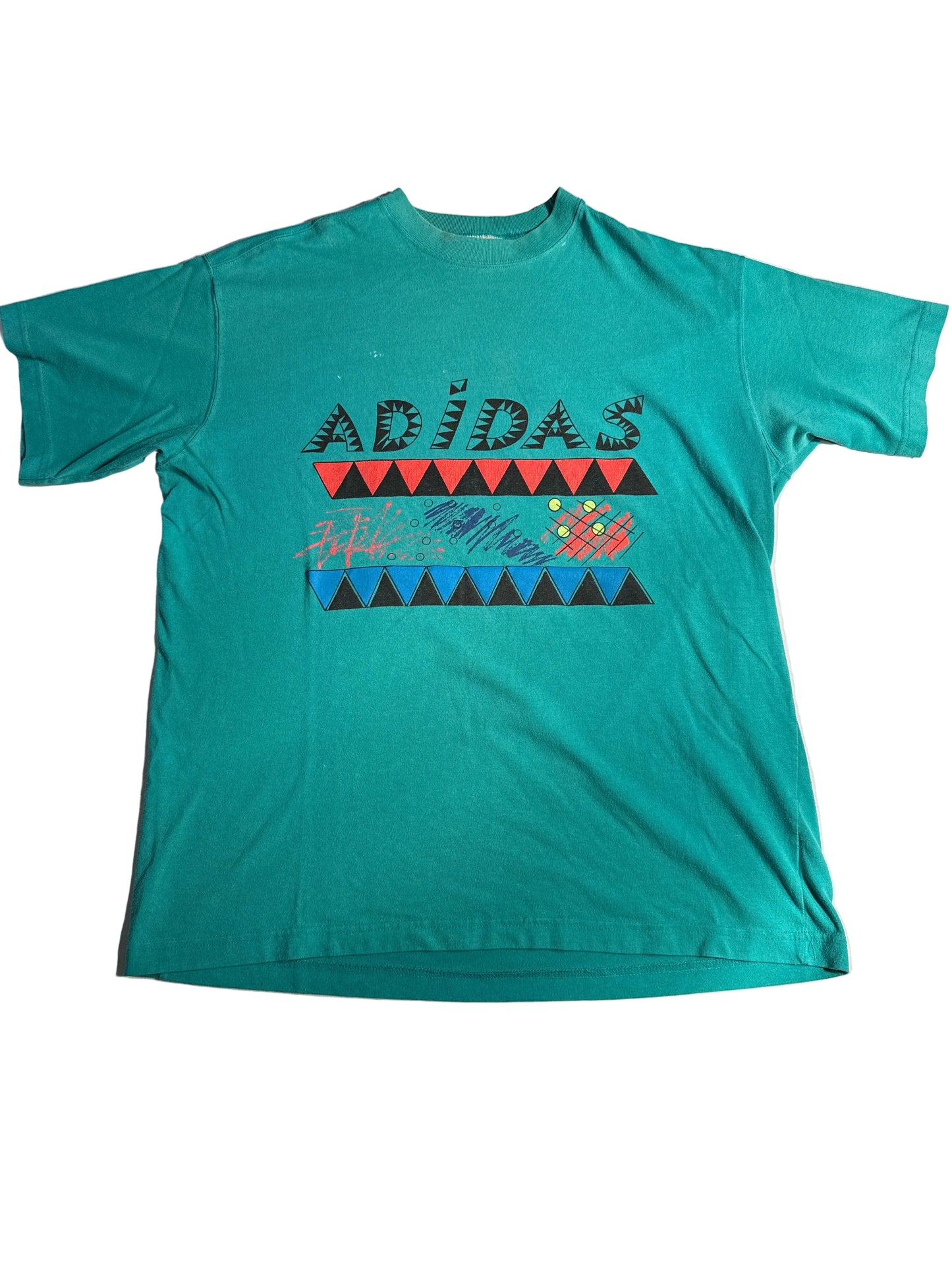 Vintage 90s Adidas Teal Geometric Graphic Tee