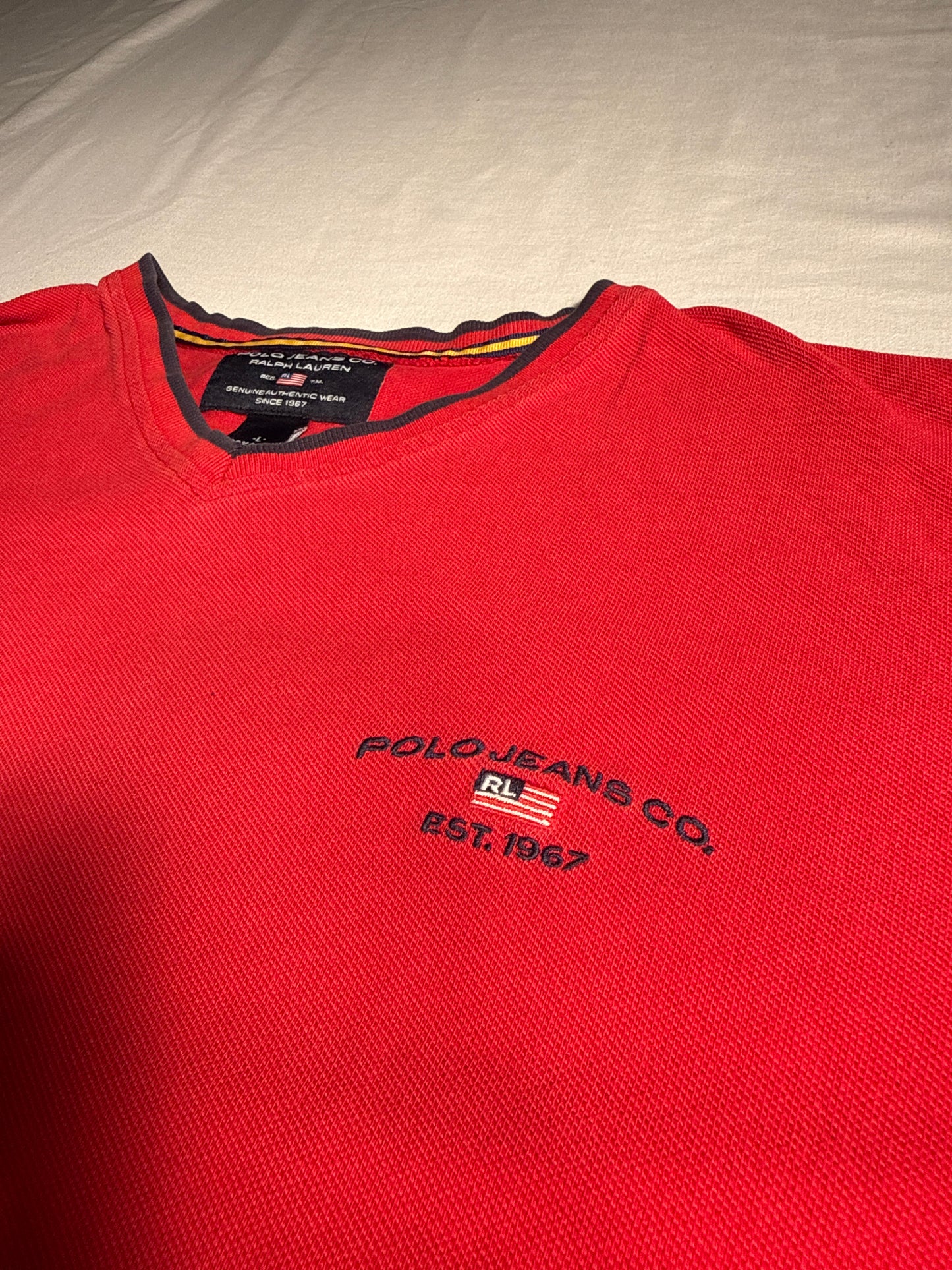 Vintage Polo Jeans Co. Ralph Lauren Red V-Neck Tee