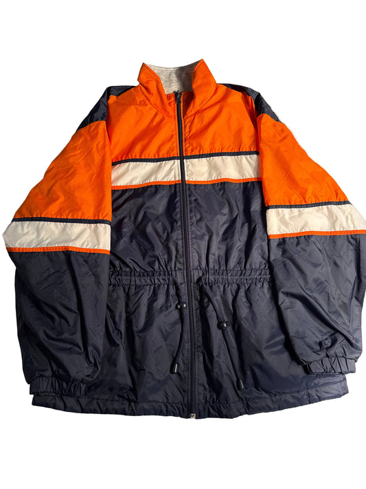 Vintage J&P Cycles Reflective Rain Jacket Moto Windbreaker - Black/Orange Multi