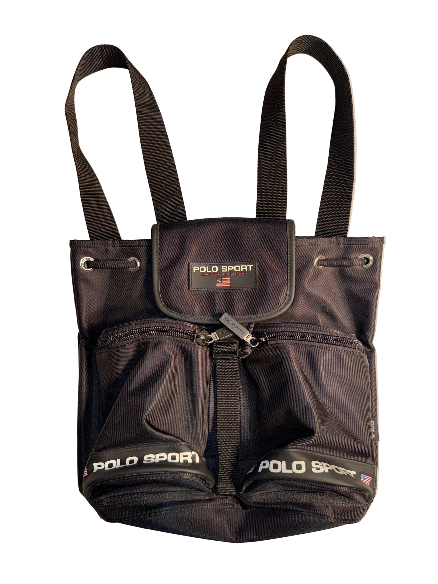 Vintage 90s Polo Sport Ralph Lauren Black Nylon Mini Drawstring Backpack