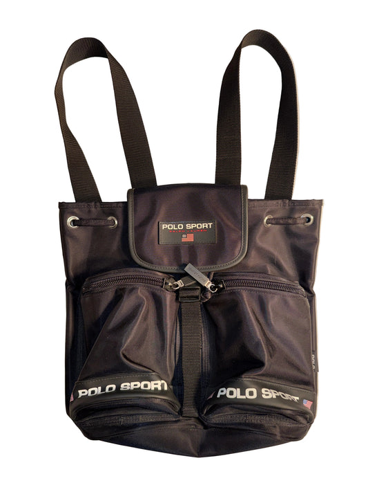 Vintage 90s Polo Sport Ralph Lauren Black Nylon Mini Drawstring Backpack