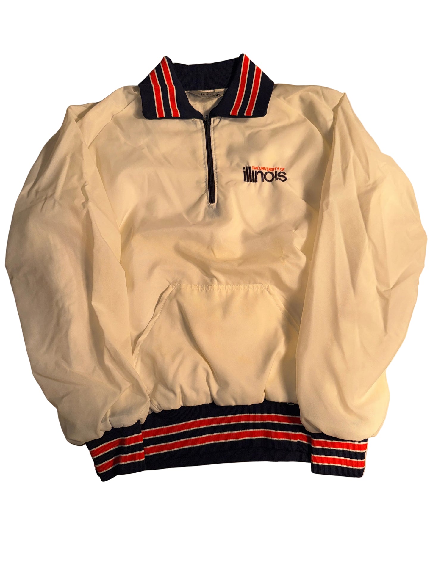 Vintage 90s University of Illinois Fighting Illini White 1/4 Zip Pullover Windbreaker