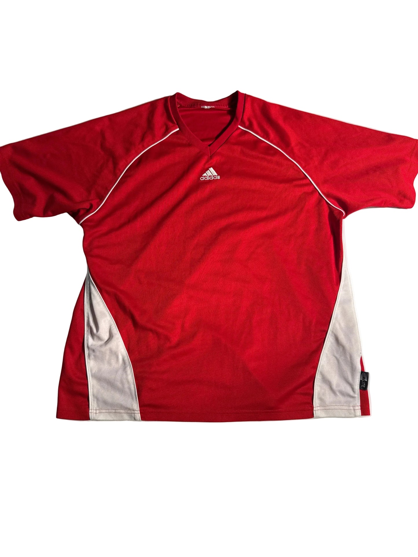 Y2K Adidas ClimaLite Red & White V-Neck Soccer Jersey