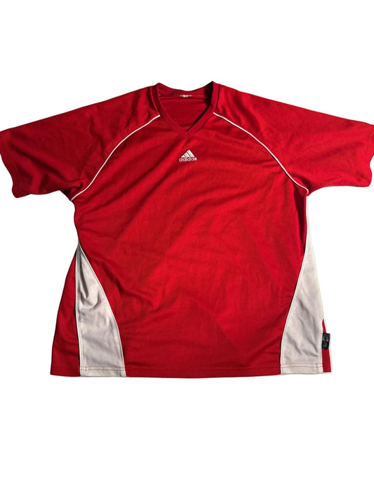 Y2K Adidas ClimaLite Red & White V-Neck Soccer Jersey