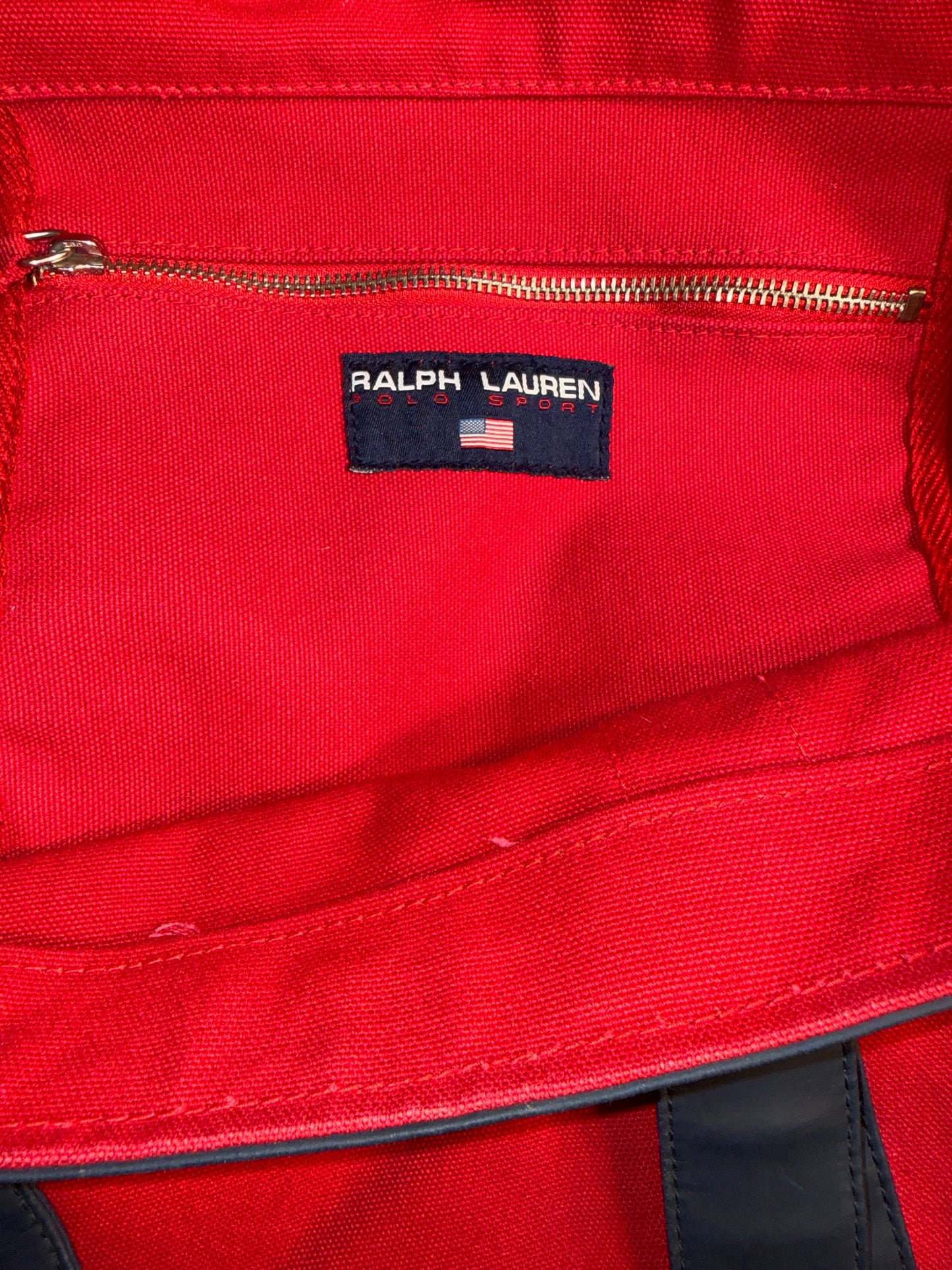 Vintage Polo Ralph Lauren Red Canvas Tote Bag with Navy Blue Trim