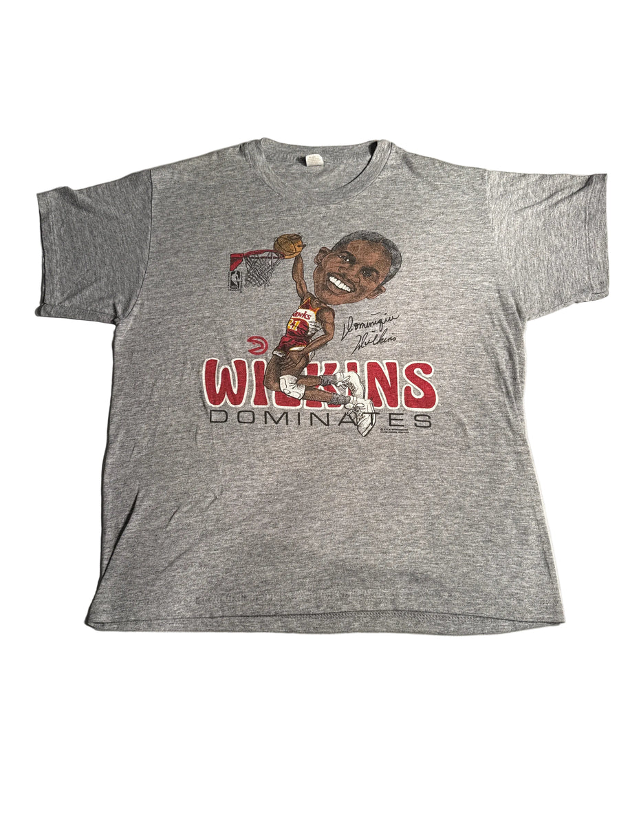 Vintage 80s Dominique Wilkins Atlanta Hawks “Wilkins Dominates” Caricature Tee