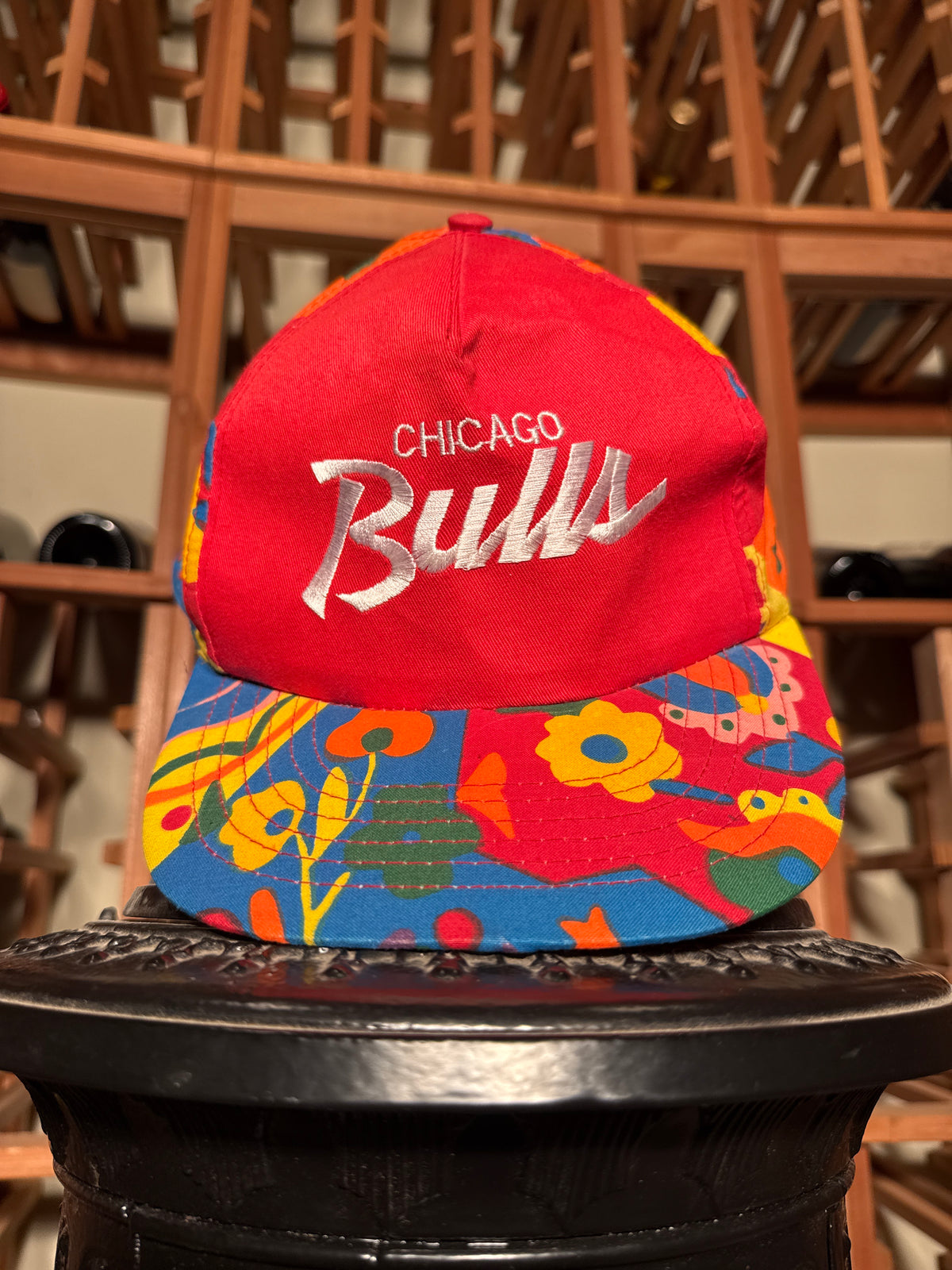 1 of 1 Vintage 90s Chicago Bulls Floral Script Snapback Hat Directories America RARE