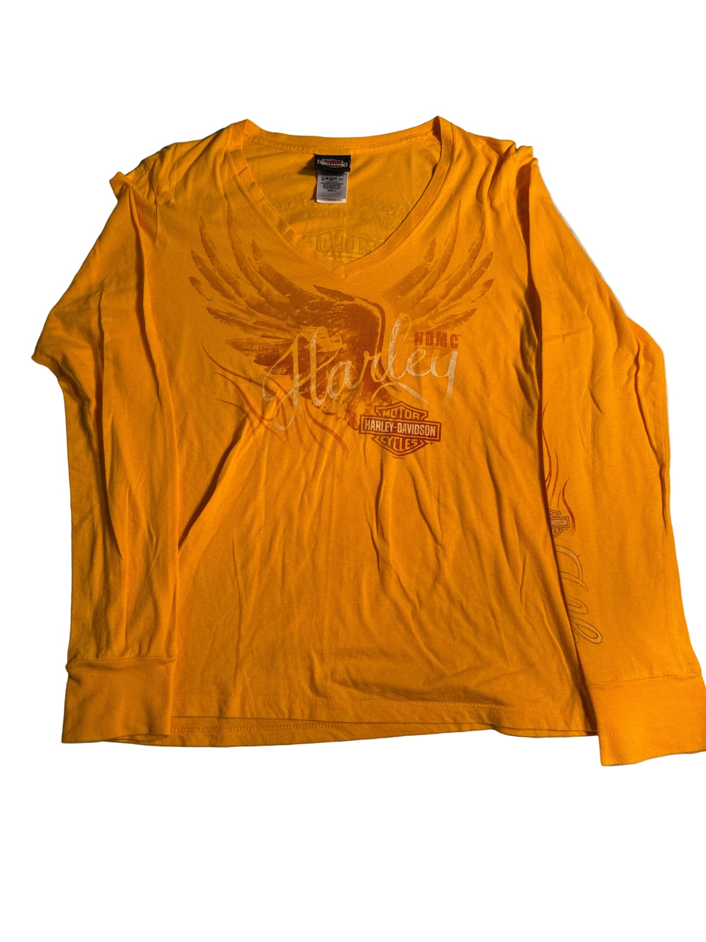 Harley-Davidson Women’s Orange Eagle Long Sleeve V-Neck Tee