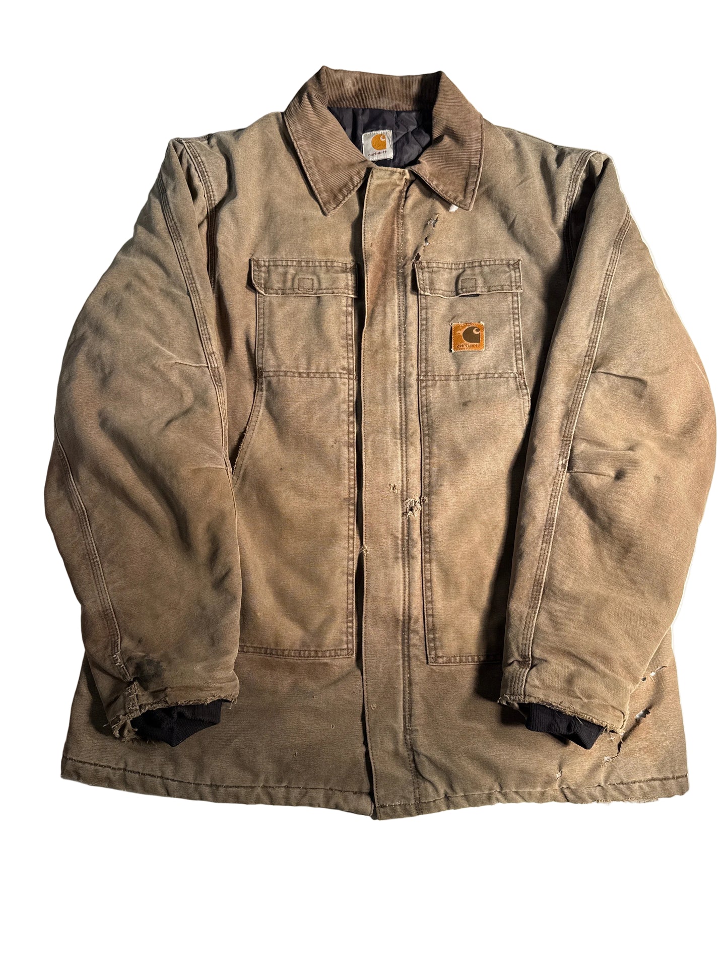 Vintage Distressed Carhartt Quilt-Lined Car-Lux Canvas Work Jacket Coat Olive