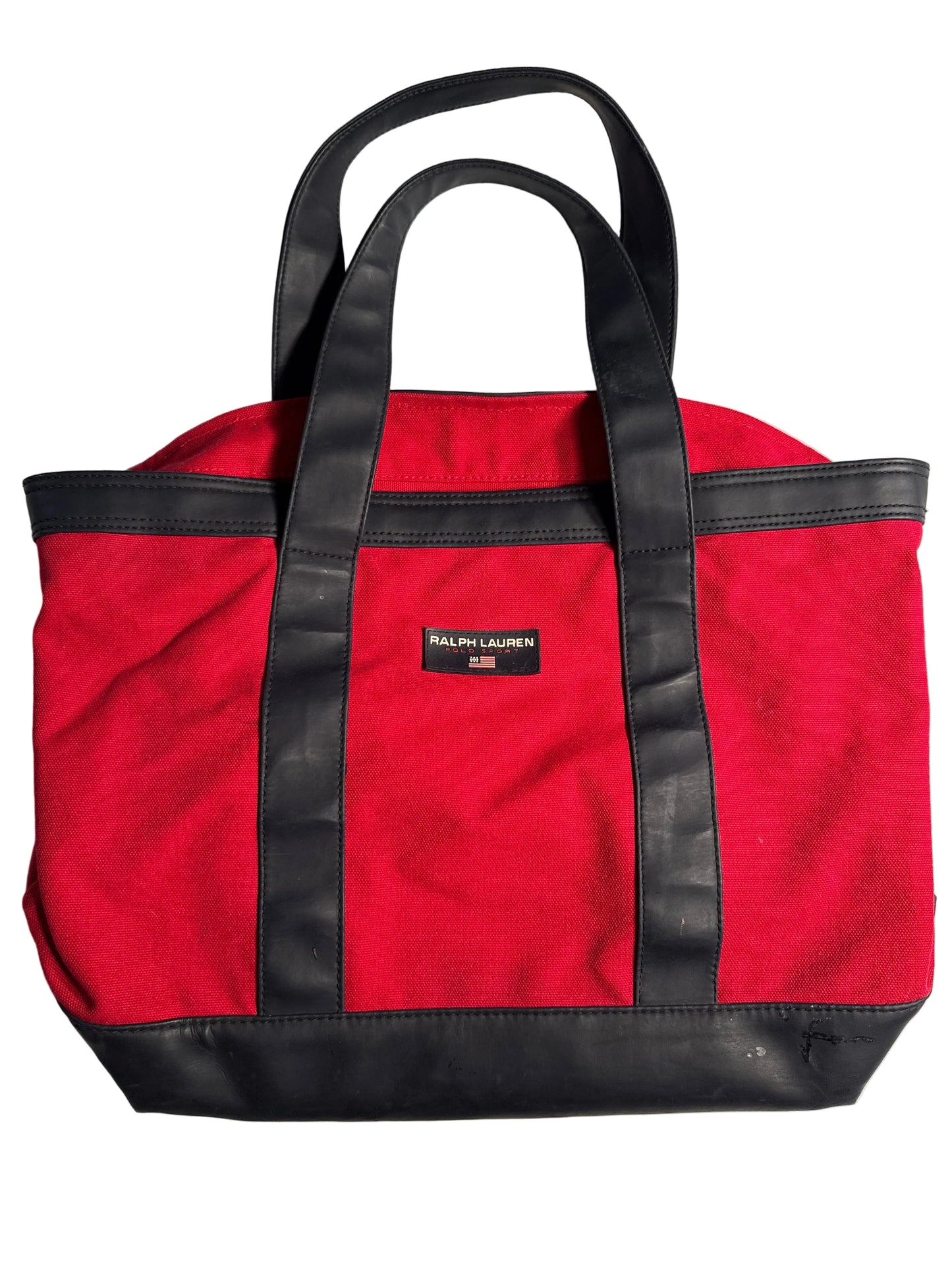Vintage Polo Ralph Lauren Red Canvas Tote Bag with Navy Blue Trim