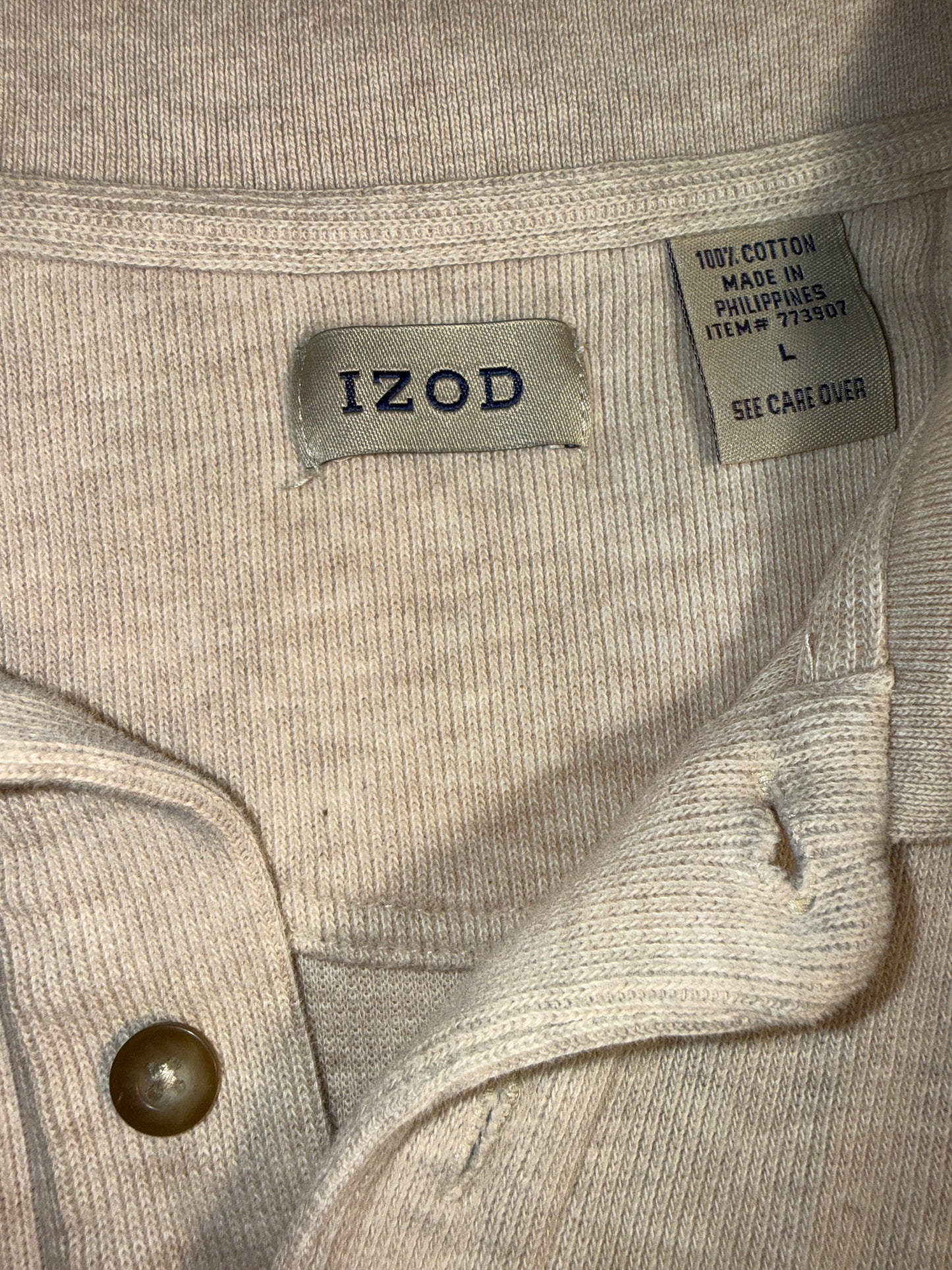 IZOD Cream Long Sleeve Knit Polo