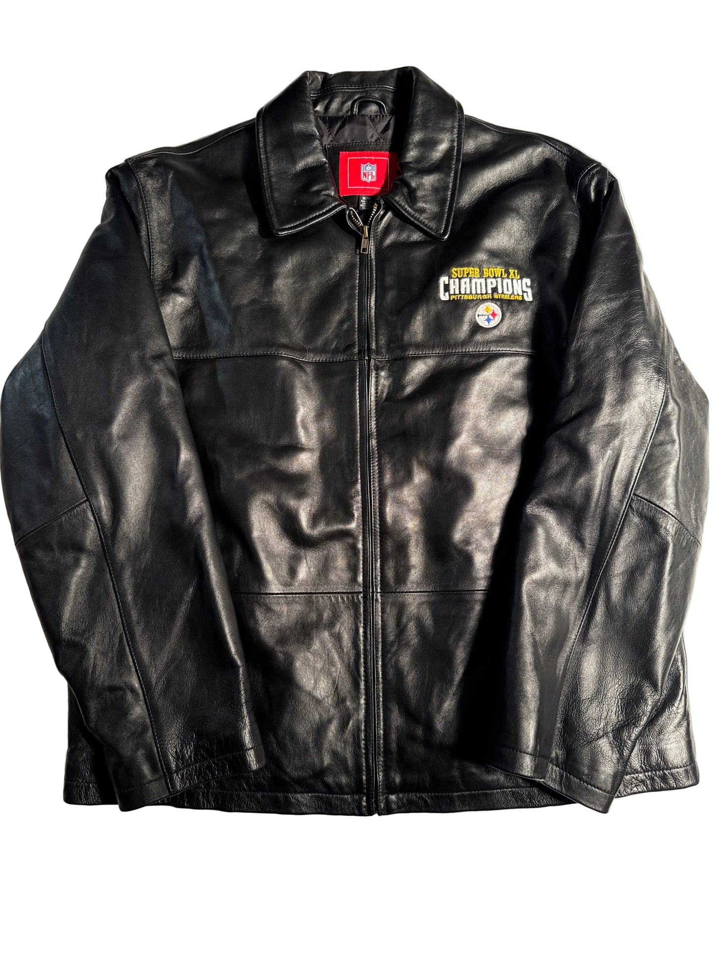Vintage NFL Team Apparel Pittsburgh Steelers Super Bowl XL Champions Leather Jacket