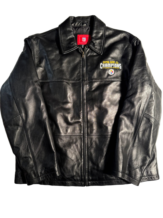 Vintage NFL Team Apparel Pittsburgh Steelers Super Bowl XL Champions Leather Jacket