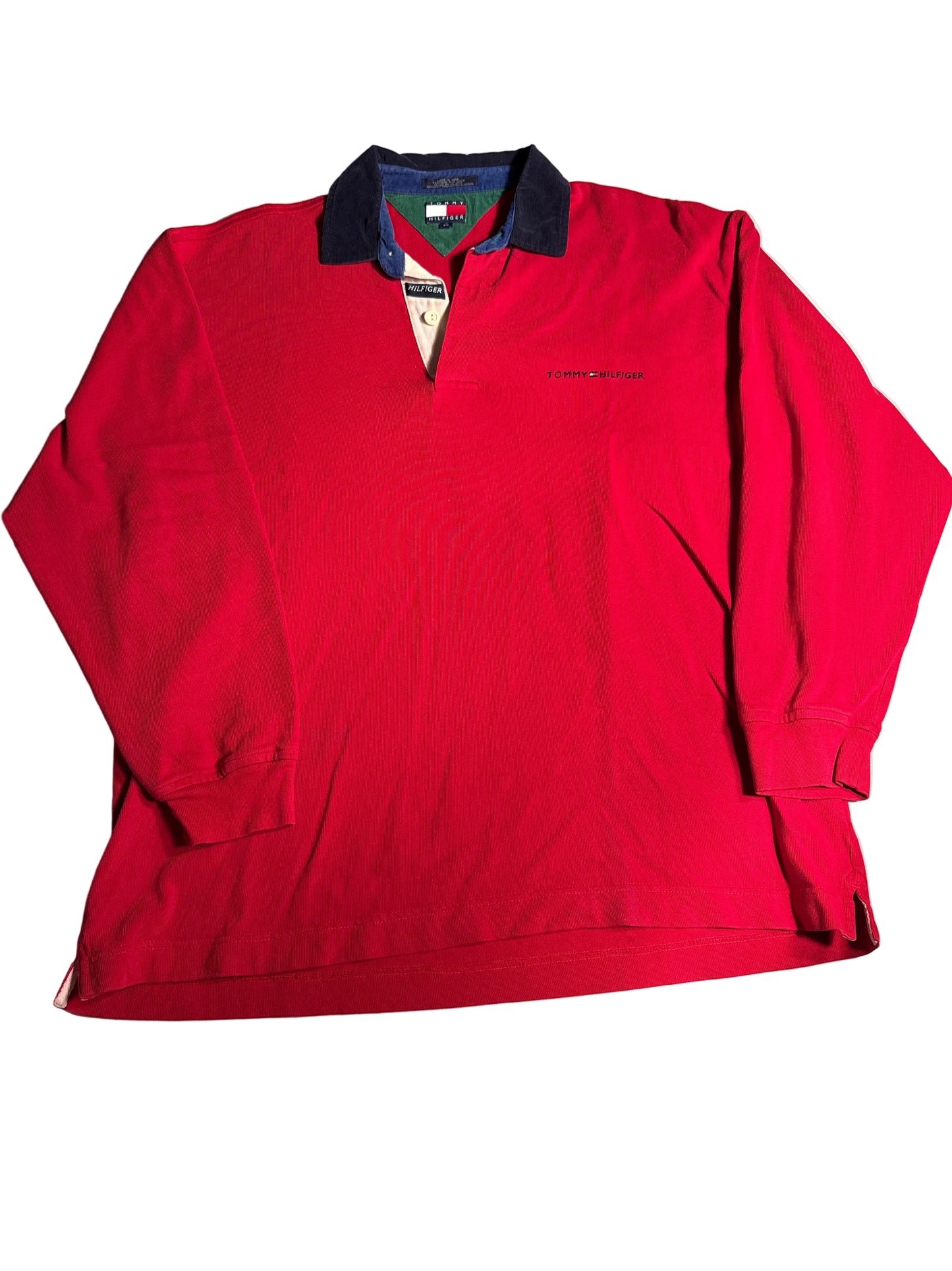 Vintage 90s Tommy Hilfiger Red Long Sleeve Rugby Polo