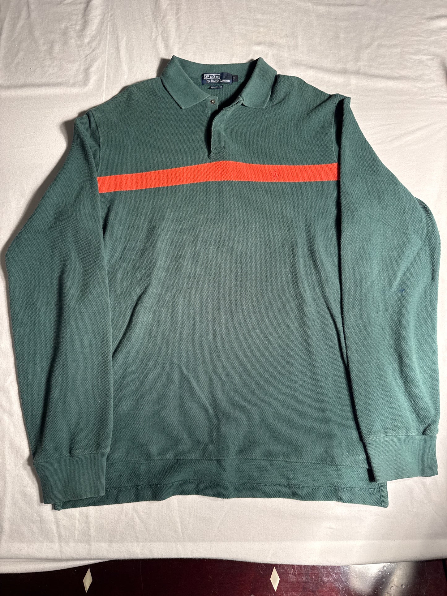 Vintage Polo Ralph Lauren Green & Orange Stripe Long Sleeve Polo