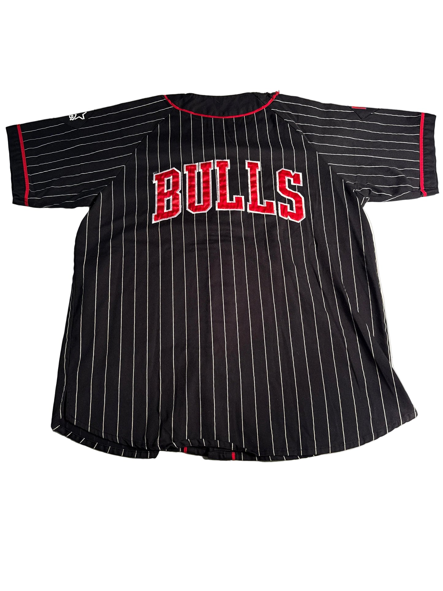 Vintage 90s Starter Chicago Bulls Pinstripe Baseball Jersey Black XL NBA Button Up