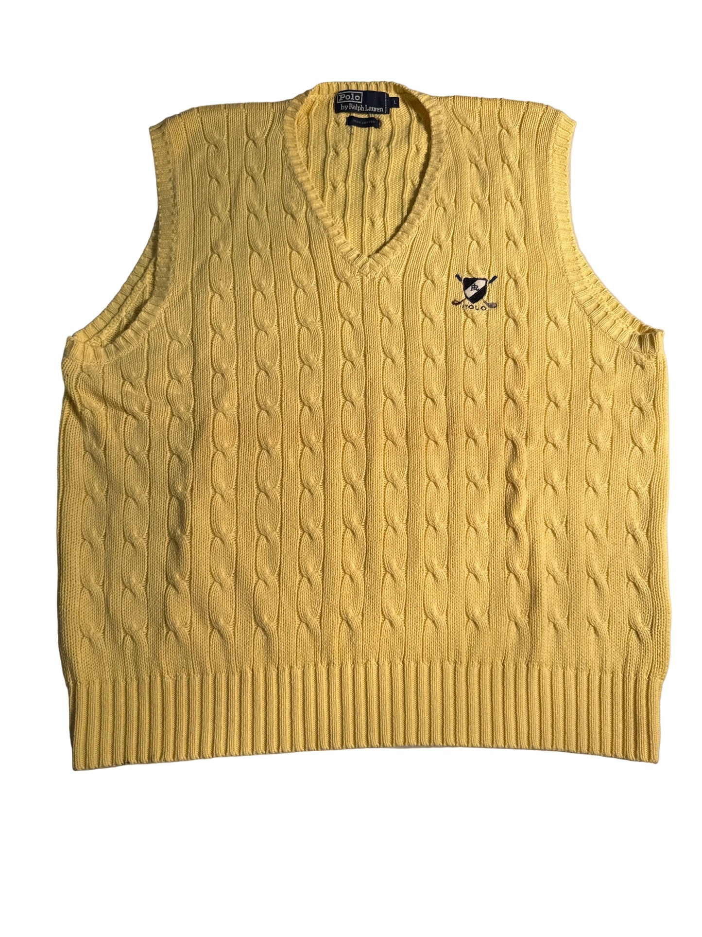 Vintage Polo Ralph Lauren Yellow Cable Knit Golf Sweater Vest