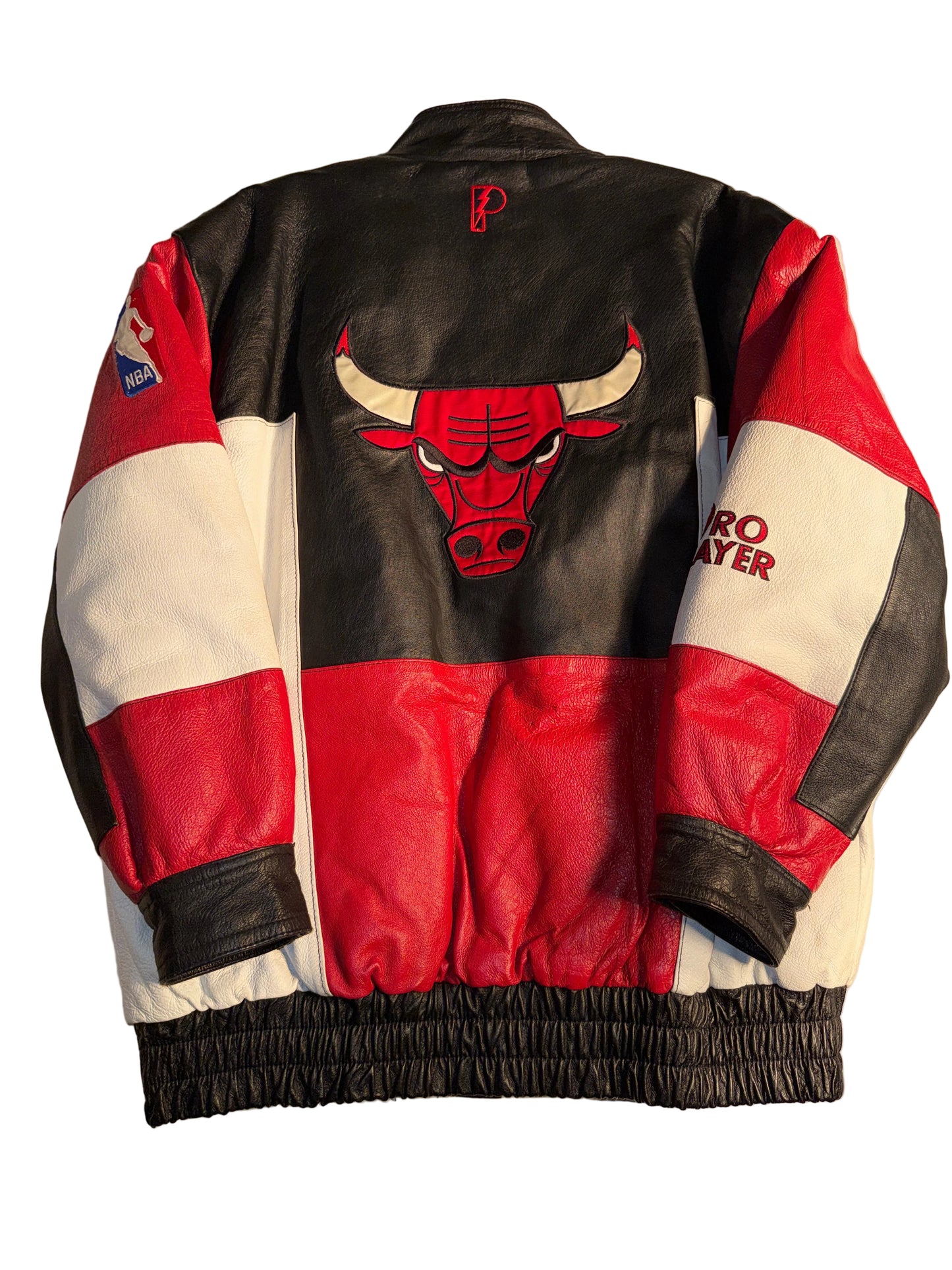 Vintage 90s Pro Player Chicago Bulls Embroidered Leather Bomber Jacket