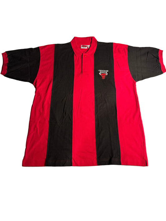 Vintage 1998 Pro Edge Chicago Bulls NBA Red & Black Block-Striped Polo Shirt (New With Tag)