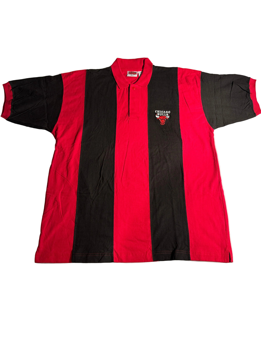 Vintage 1998 Pro Edge Chicago Bulls NBA Red & Black Block-Striped Polo Shirt (New With Tag)