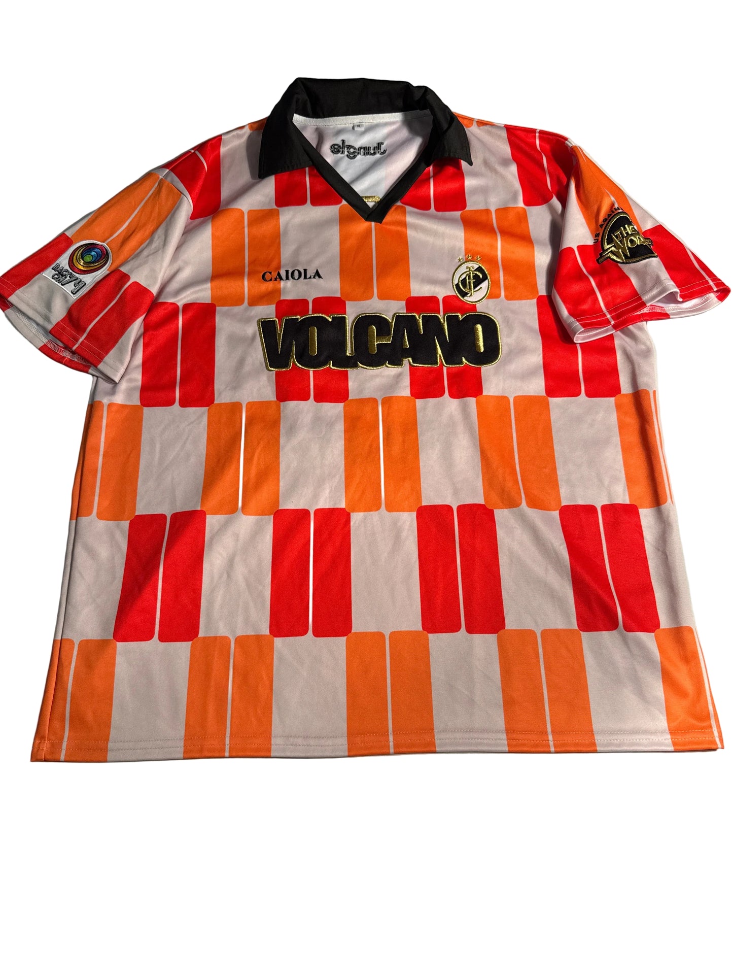 Vintage Style Jungle Volcano Orange Block Pattern Football Shirt Soccer Jersey
