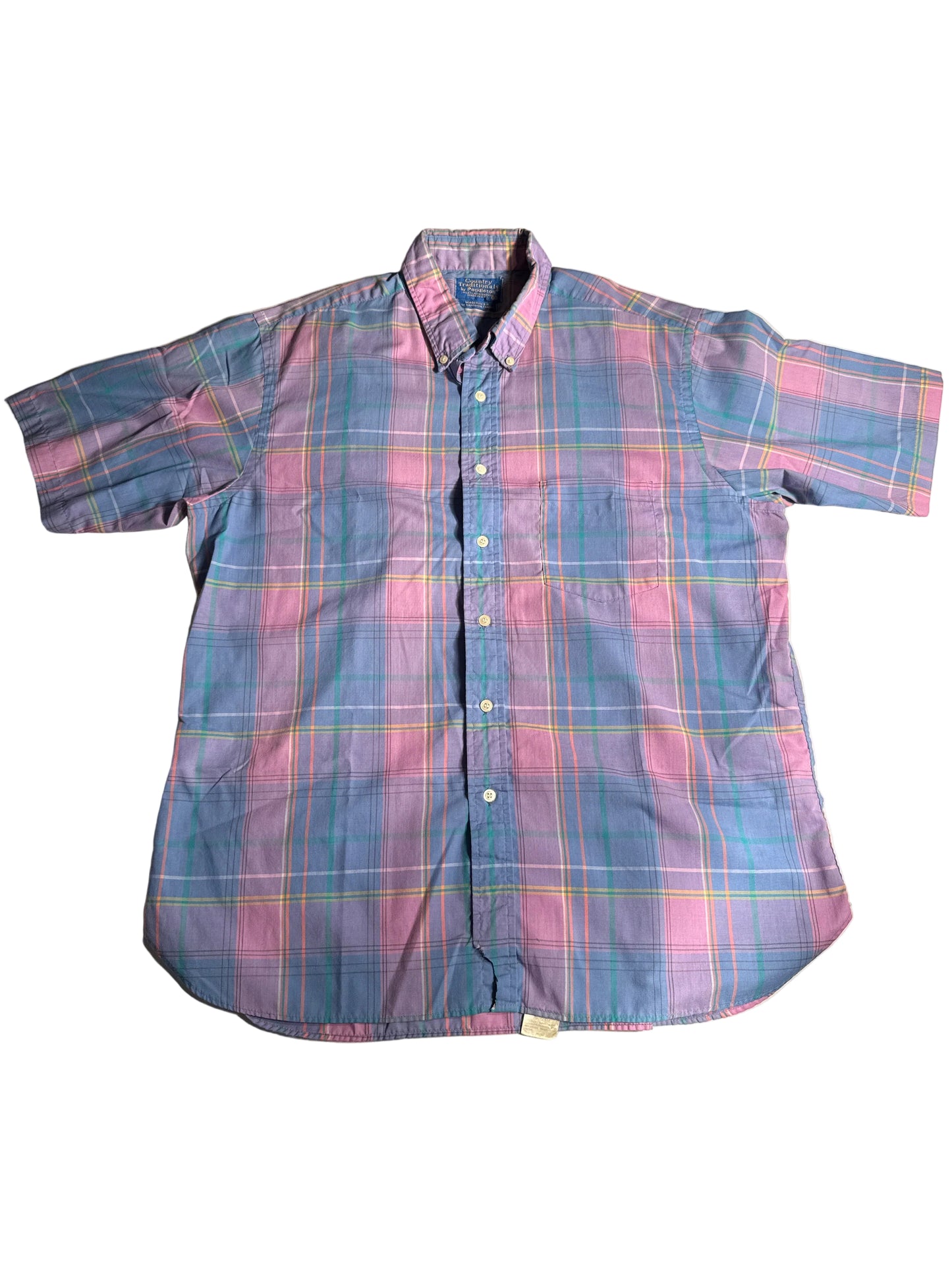 Vintage 90s Country Traditionals by Pendleton Pastel Plaid Short Sleeve Button Down Made in USA