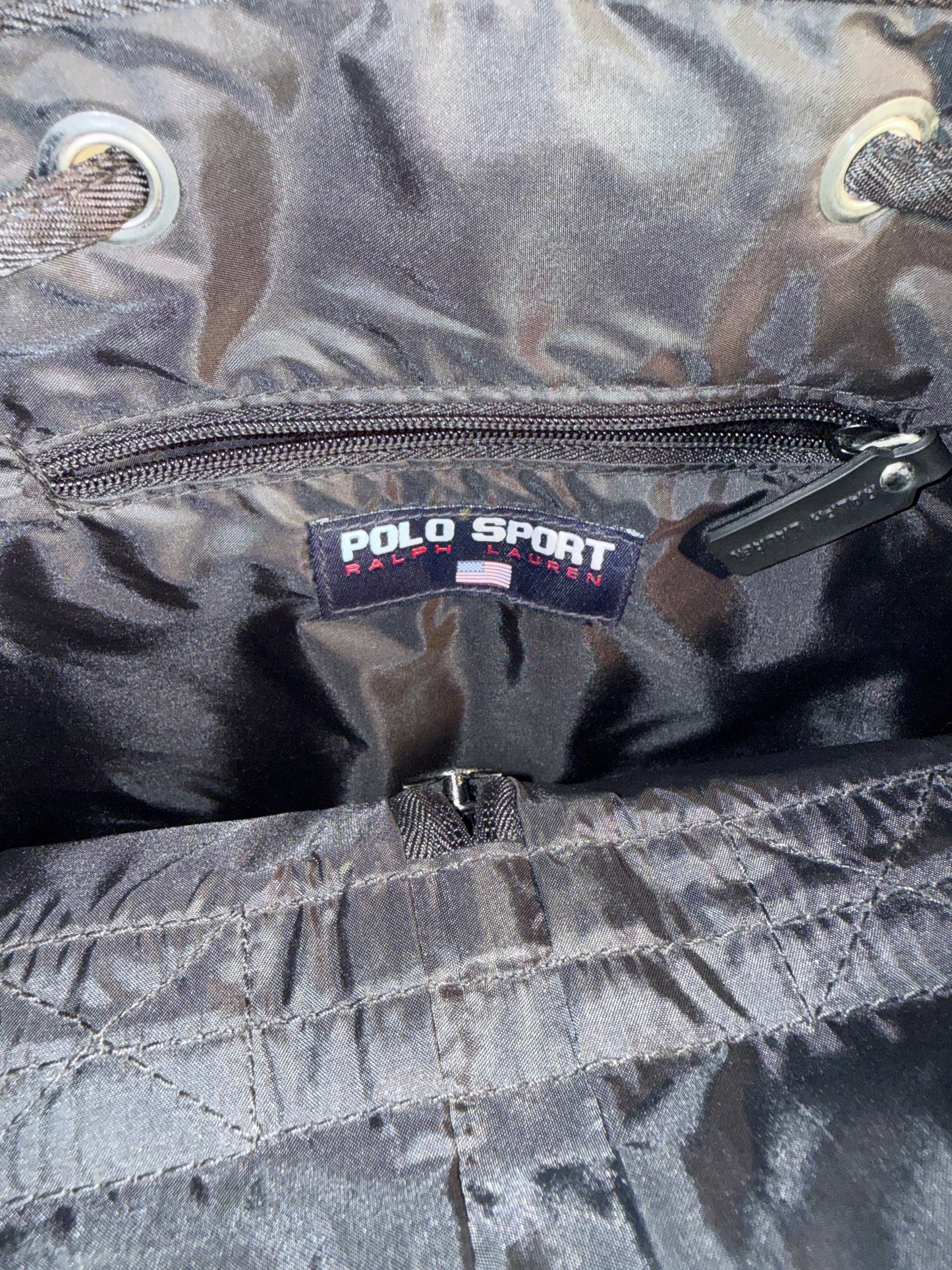 Vintage 90s Polo Sport Ralph Lauren Black Nylon Mini Drawstring Backpack