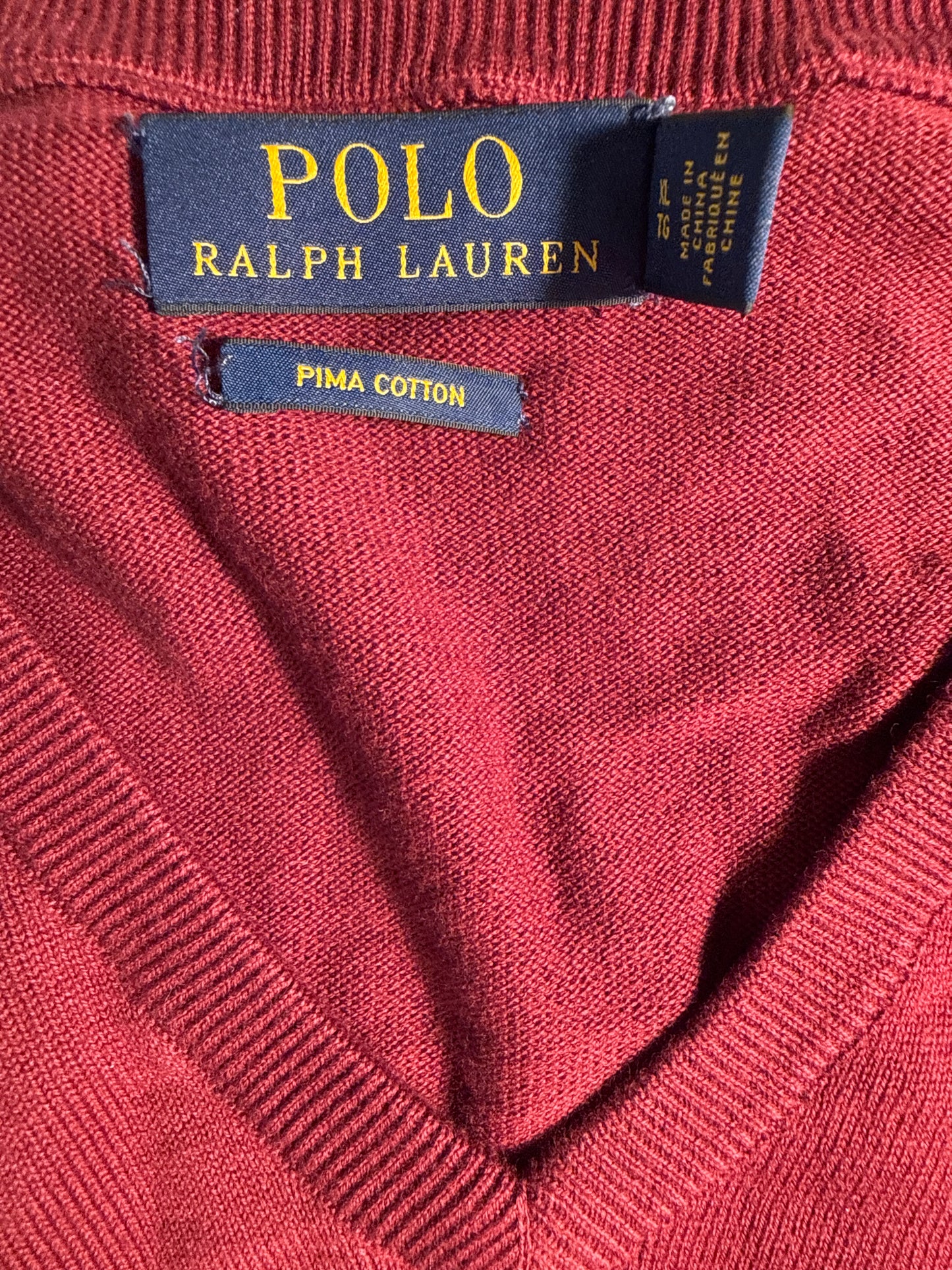 Polo Ralph Lauren Burgundy V-Neck Pima Cotton Sweater