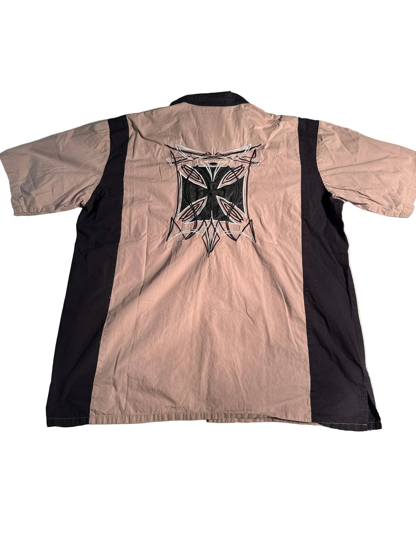 Y2K Rockhouse Roadhouse Lost Angeles Iron Cross Embroidered Button-Up