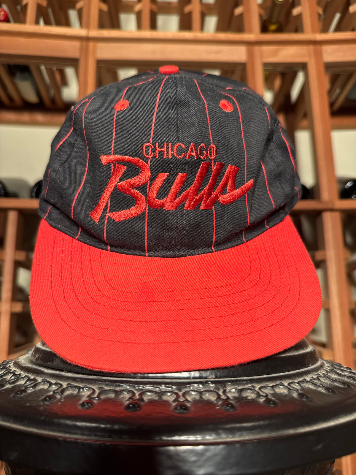 RARE Vintage 90s Chicago Bulls Pinstripe Sports Specialties Script Snapback Hat
