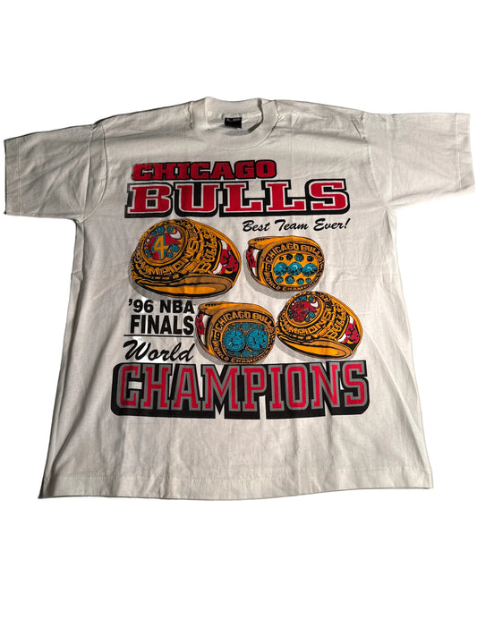 Vtg 1996 Chicago Bulls Championship T Shirt XL Single Stitch Best Team Ever Ring