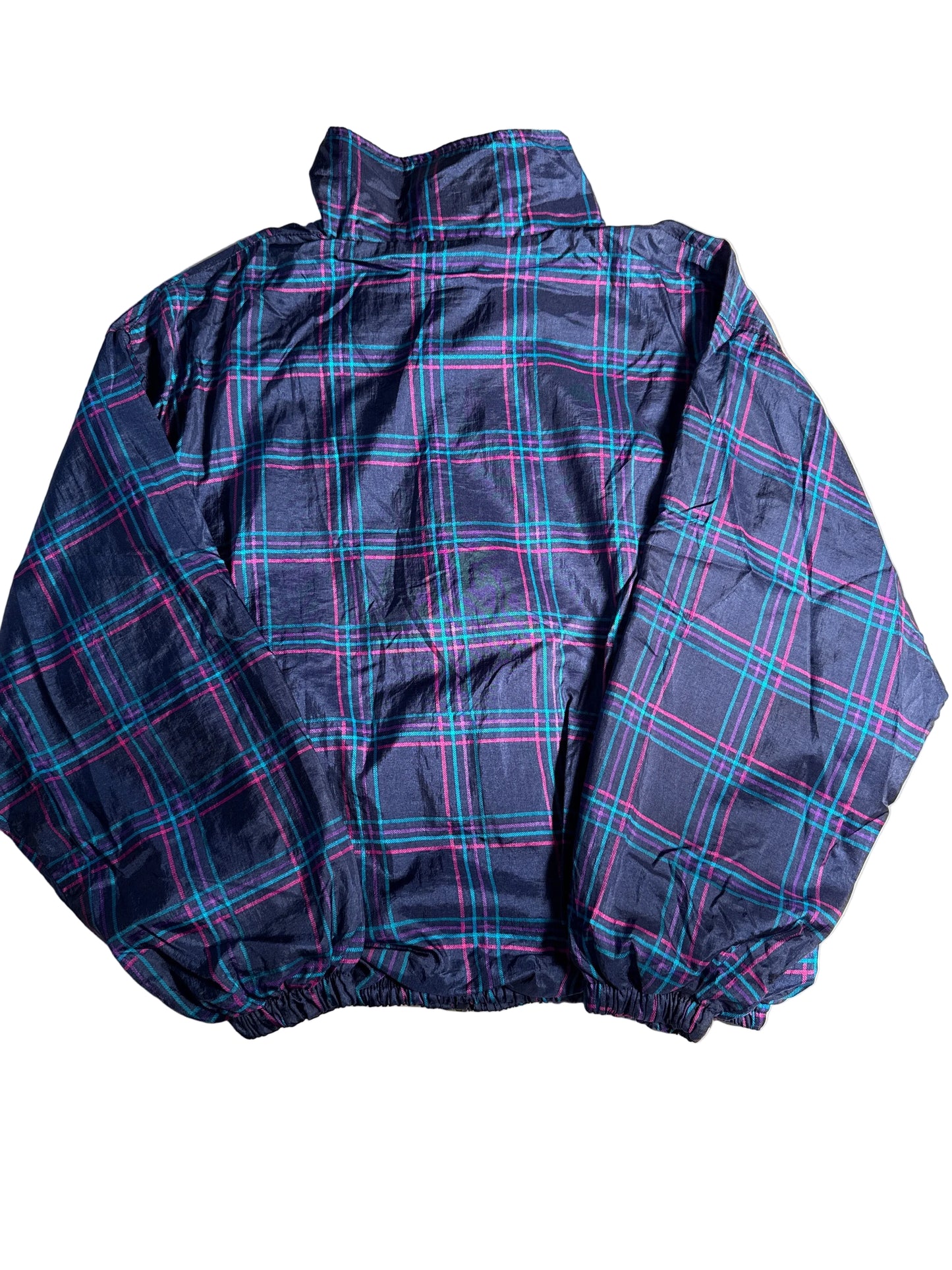 90s Retro Tartan Plaid Zip-Up Bomber Track Jacket Multicolor