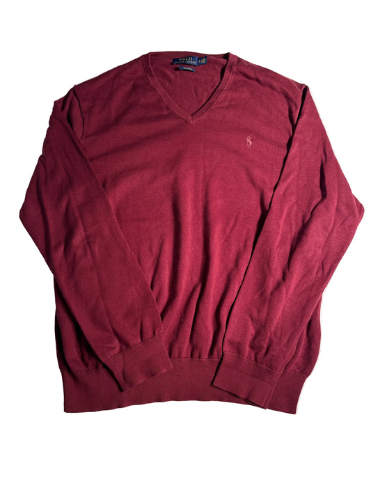 Polo Ralph Lauren Burgundy V-Neck Pima Cotton Sweater
