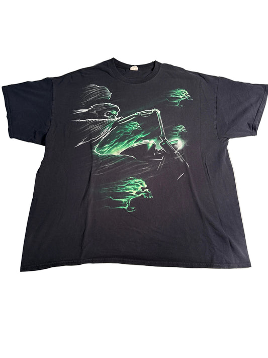 Y2K Grim Reaper Green Flame Motorcycle Biker Graphic Tee