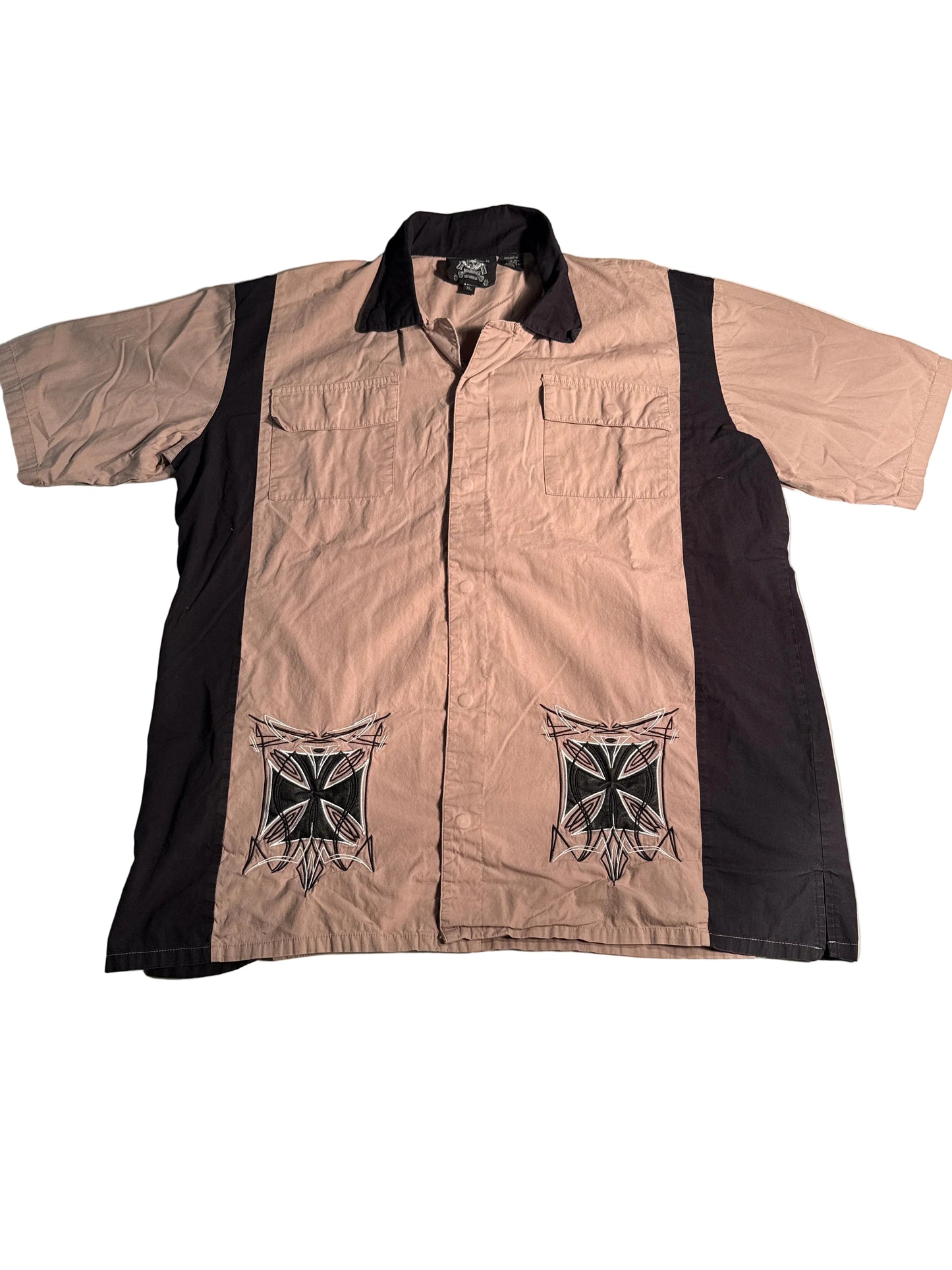 Y2K Rockhouse Roadhouse Lost Angeles Iron Cross Embroidered Button-Up