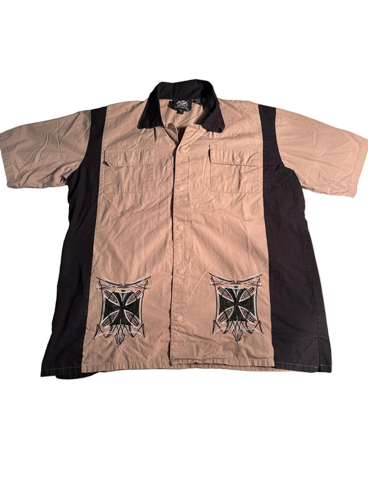 Y2K Rockhouse Roadhouse Lost Angeles Iron Cross Embroidered Button-Up