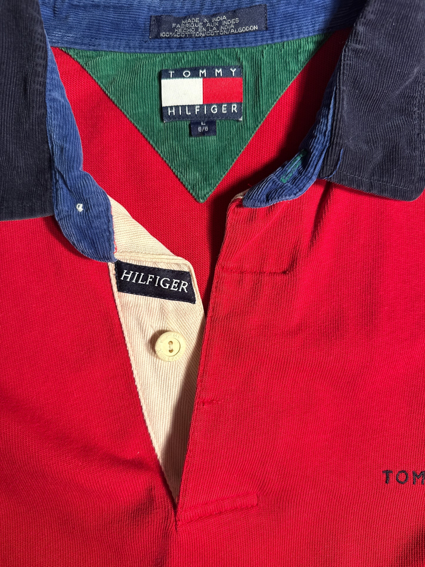Vintage 90s Tommy Hilfiger Red Long Sleeve Rugby Polo