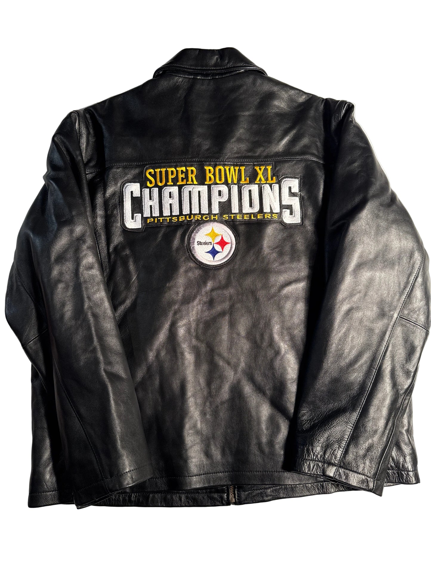 Vintage NFL Team Apparel Pittsburgh Steelers Super Bowl XL Champions Leather Jacket