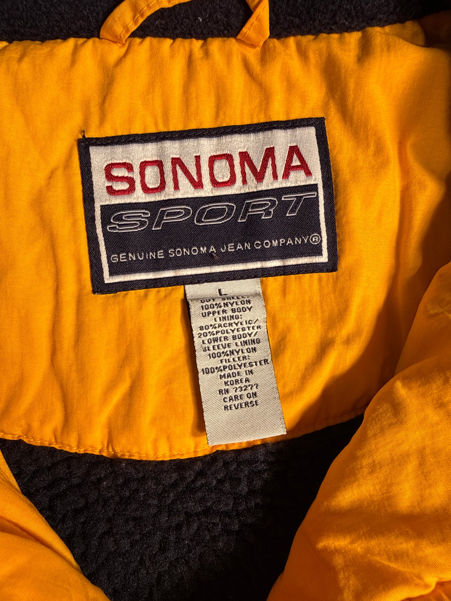 Vintage Sonoma Sport Yellow Black Striped Fleece-Lined Jacket