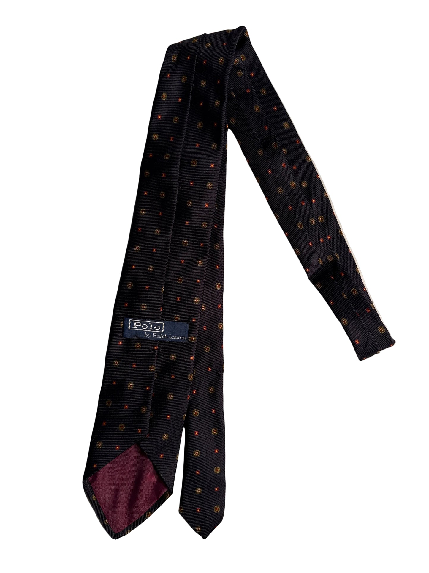 Vintage Polo Ralph Lauren Silk Tie Burgundy Medallion Geometric Pattern