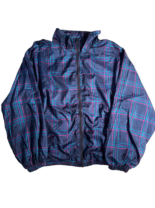 90s Retro Tartan Plaid Zip-Up Bomber Track Jacket Multicolor